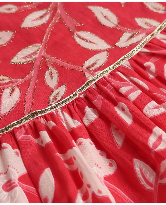 Babyhug Cambric Woven Ethnic Dress with Half Sleeves and Floral Print in Pink for 3-6 Months