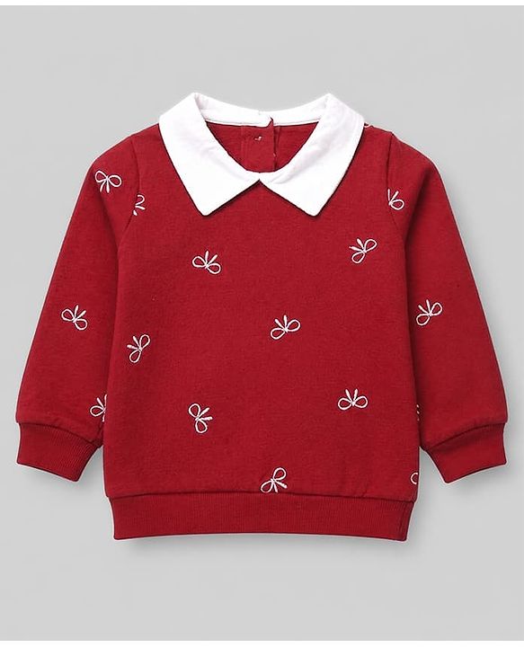 Babyhug 100% Cotton Terry Knit Top and Skirt with Full Sleeves and Tartan Plaid Print in Maroon for 12-18 Months