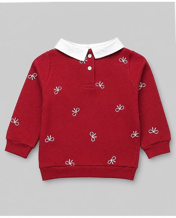 Babyhug 100% Cotton Terry Knit Top and Skirt with Full Sleeves and Tartan Plaid Print in Maroon for 12-18 Months