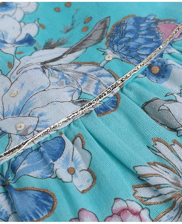 Babyhug Cambric Woven Ethnic Dresses with Half Sleeves and Floral Print - Light Blue