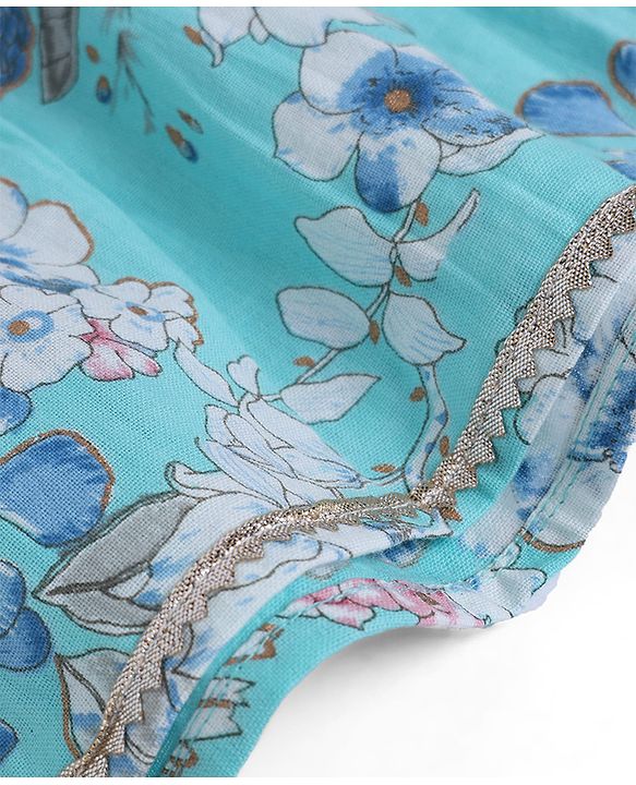 Babyhug Cambric Woven Ethnic Dresses with Half Sleeves and Floral Print - Light Blue