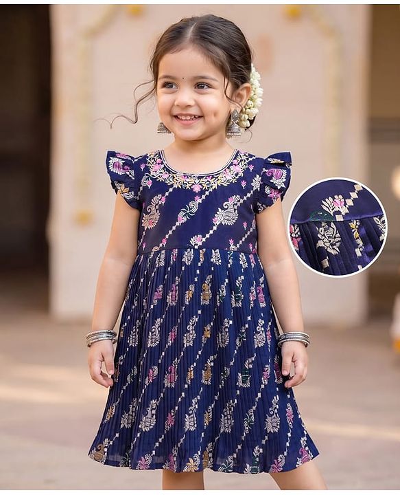 Babyhug Woven Brocade Ethnic Dress with Half Sleeves, and Paisley Print - Purple