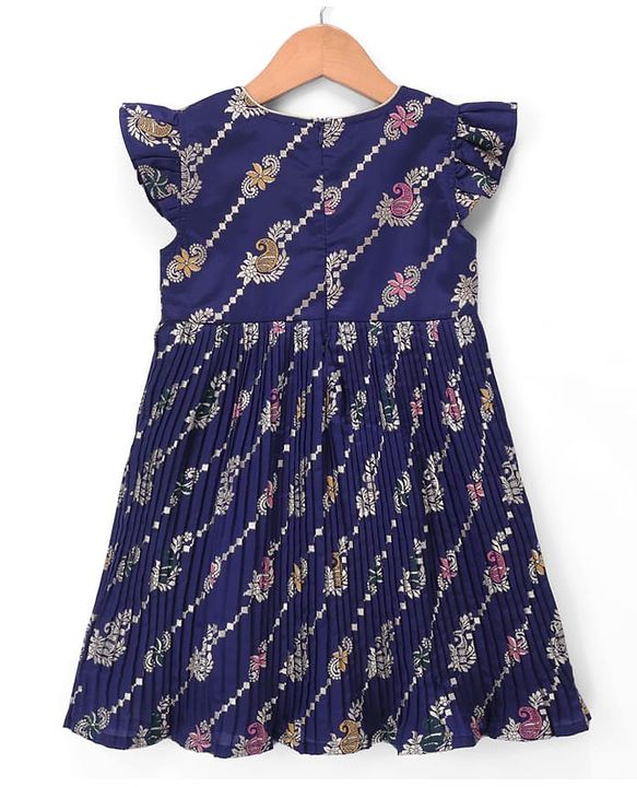 Babyhug Woven Brocade Ethnic Dress with Half Sleeves, and Paisley Print - Purple