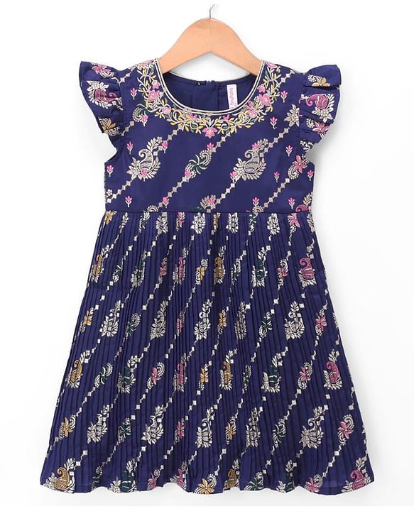Babyhug Woven Brocade Ethnic Dress with Half Sleeves, and Paisley Print - Purple
