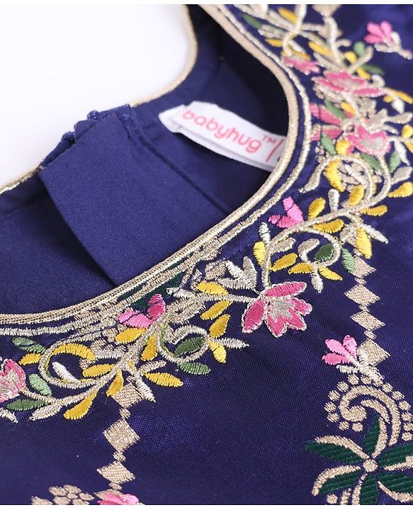 Babyhug Woven Brocade Ethnic Dress with Half Sleeves, and Paisley Print - Purple