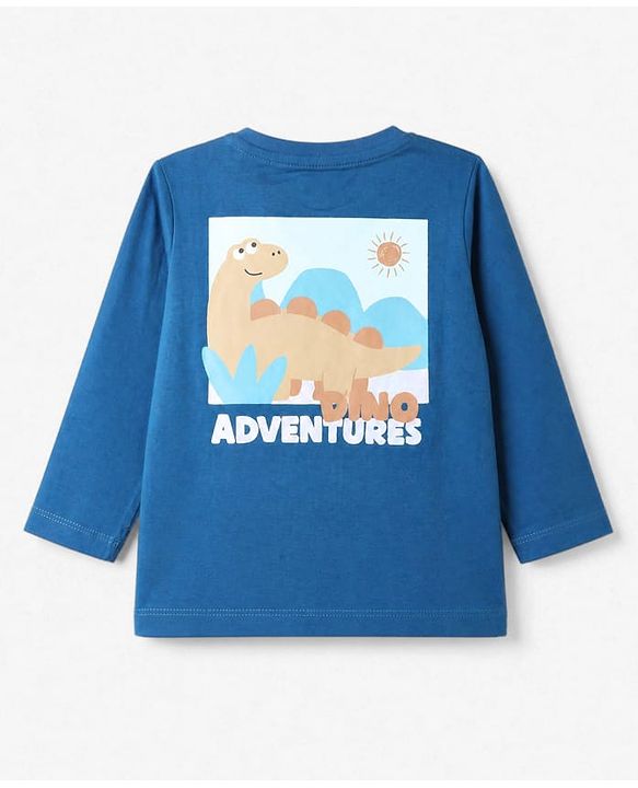 Babyhug 100% Cotton Knit Full Sleeves T-Shirt With Front & Back And Dinosaur Print - Blue