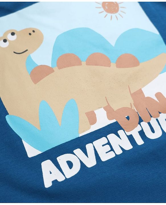 Babyhug 100% Cotton Knit Full Sleeves T-Shirt With Front & Back And Dinosaur Print - Blue