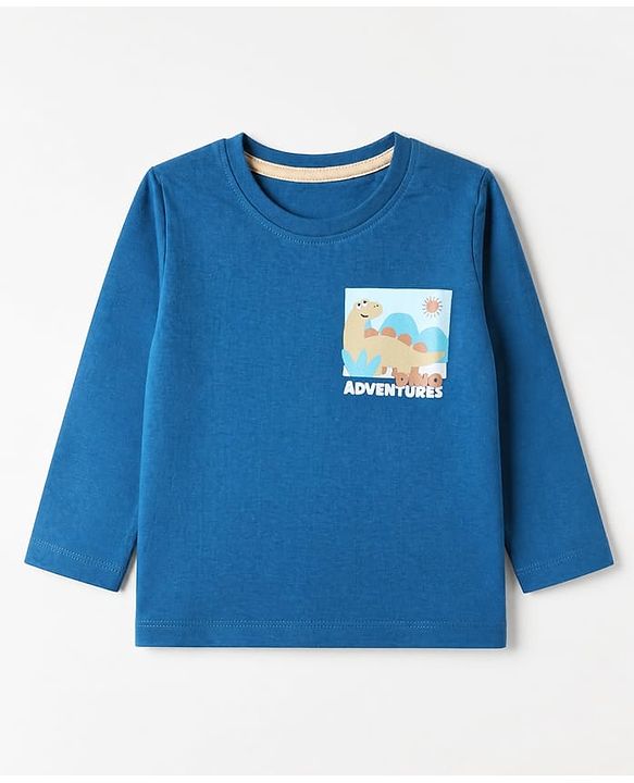 Babyhug 100% Cotton Knit Full Sleeves T-Shirt With Front & Back And Dinosaur Print - Blue