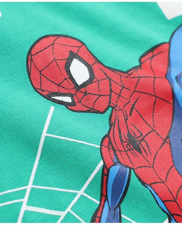 Babyhug Marvel 100% Cotton Knit T-Shirt with Full Sleeves and Spider-Man Print in Mint