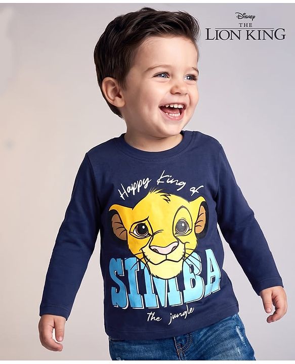 Babyhug Disney Cotton Single Jersey Knit T-Shirt with Full Sleeves and Simba Print - Navy Blue