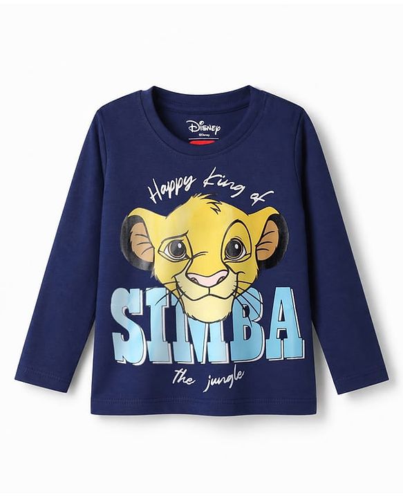 Babyhug Disney Cotton Single Jersey Knit T-Shirt with Full Sleeves and Simba Print - Navy Blue
