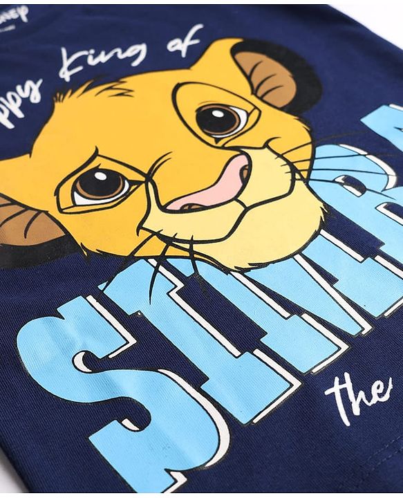 Babyhug Disney Cotton Single Jersey Knit T-Shirt with Full Sleeves and Simba Print - Navy Blue