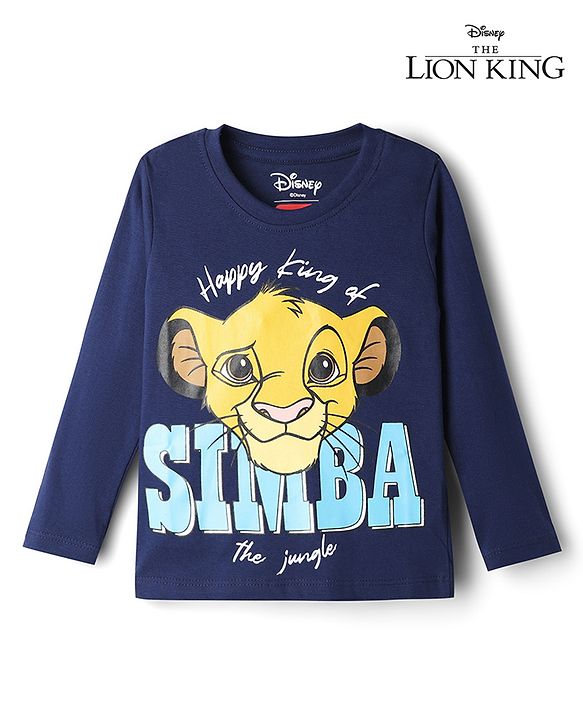 Babyhug Disney Cotton Single Jersey Knit T-Shirt with Full Sleeves and Simba Print - Navy Blue