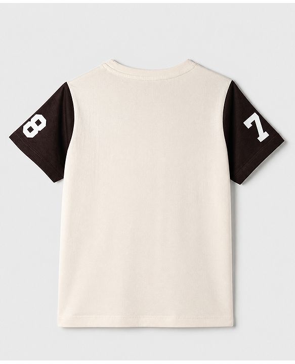 Pine Kids 100% Cotton Single Jersey Knit Half Sleeves T-Shirt and Shorts Set Text Print - Cream