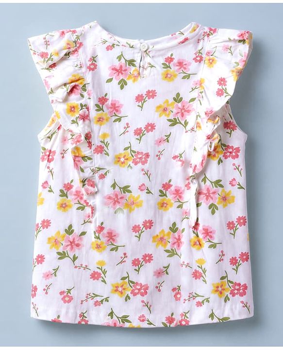 Pine Kids Single Jersey Knit Sleeveless Floral Printed Top & Pant Set - Pink