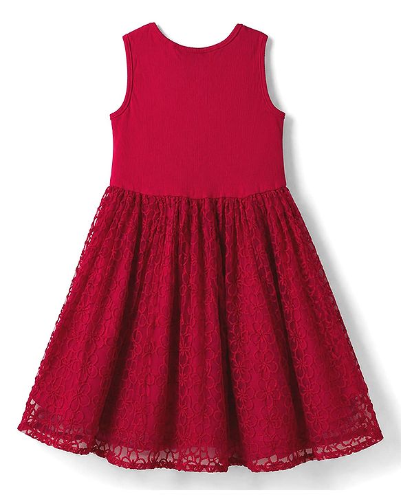 Pine Kids Mesh Woven Sleeveless Party Dress - Red