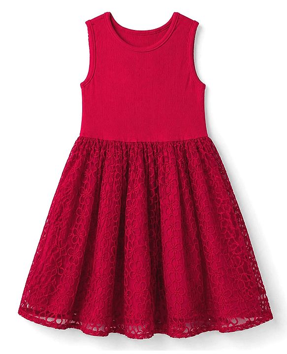 Pine Kids Mesh Woven Sleeveless Party Dress - Red