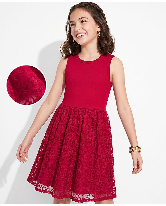 Pine Kids Mesh Woven Sleeveless Party Dress - Red