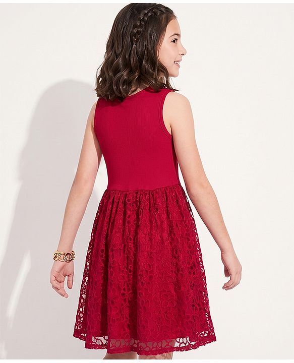 Pine Kids Mesh Woven Sleeveless Party Dress - Red