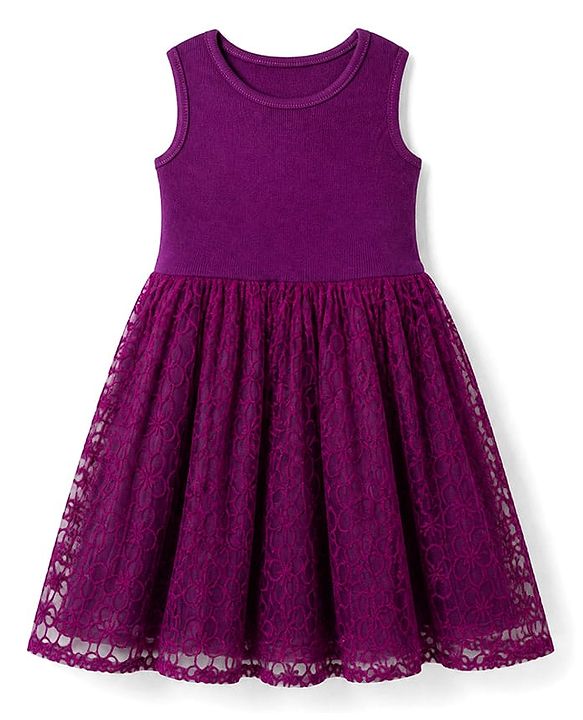 Pine Kids Mesh Woven Party Dress With Floral Embroidery in Purple