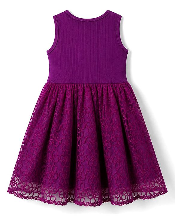 Pine Kids Mesh Woven Party Dress With Floral Embroidery in Purple