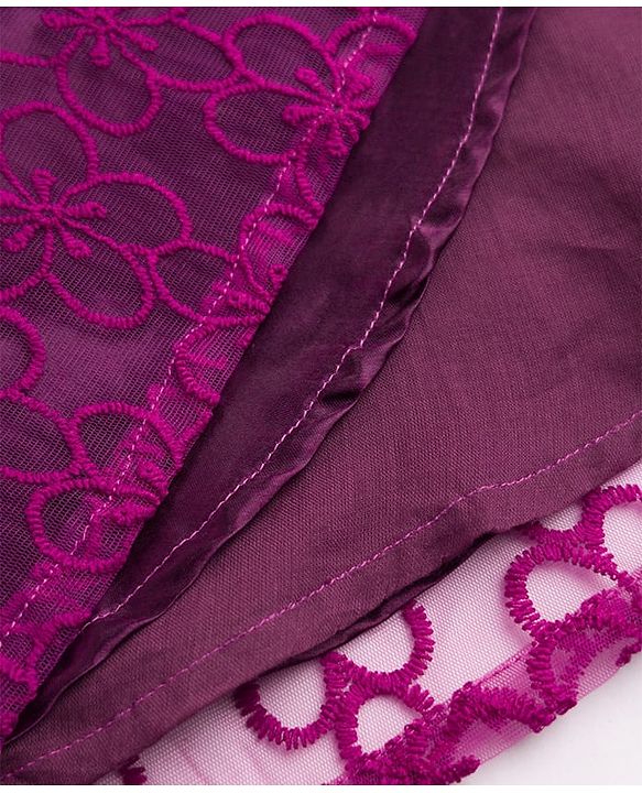 Pine Kids Mesh Woven Party Dress With Floral Embroidery in Purple