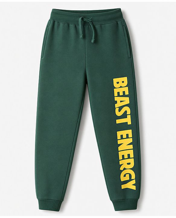 Pine Kids Looper Knit Half Sleeves T-shirt & Joggers Set With Text Print - Green