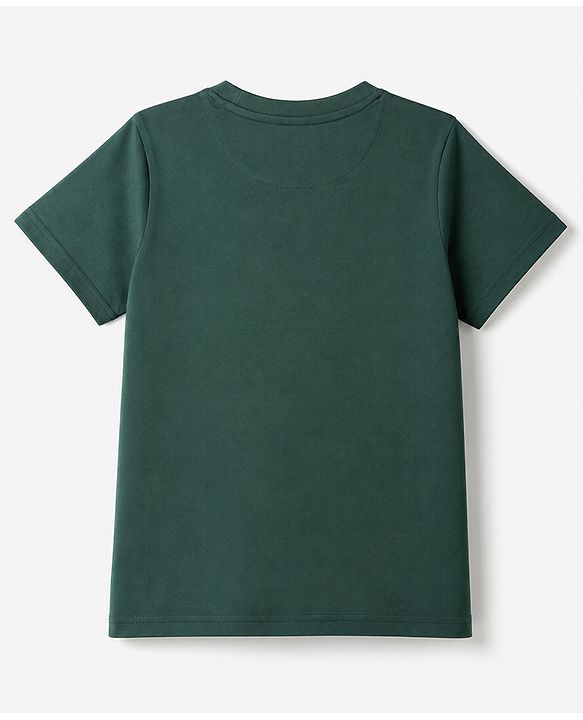 Pine Kids Looper Knit Half Sleeves T-shirt & Joggers Set With Text Print - Green