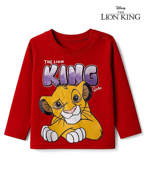 Babyhug Disney Cotton Single Jersey Knit Full Sleeves T-Shirt with Simba King Print - Red