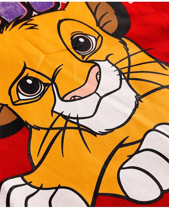 Babyhug Disney Cotton Single Jersey Knit Full Sleeves T-Shirt with Simba King Print - Red