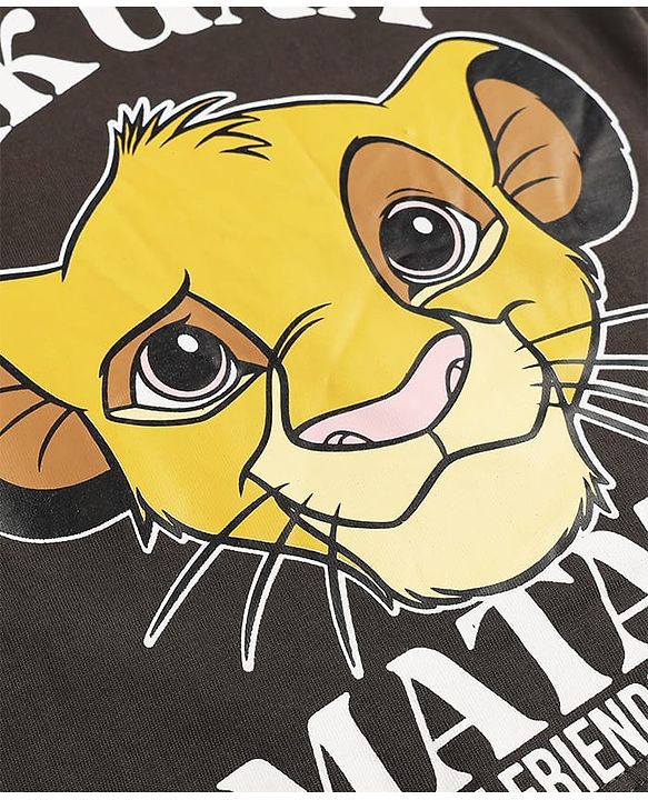 Babyhug Disney Cotton Single Jersey Knit T-Shirt with Full Sleeves and The Lion King Print in Grey for 9-12 Months