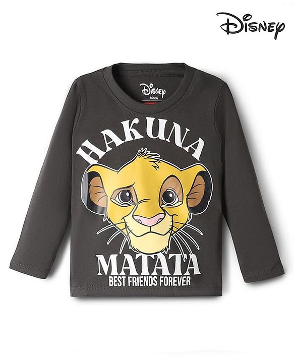 Babyhug Disney Cotton Single Jersey Knit T-Shirt with Full Sleeves and The Lion King Print in Grey for 9-12 Months