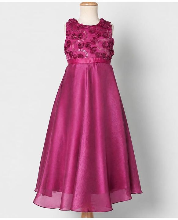 Pine Kids Organza Woven Sleeveless Party Dress With Floral Applique - Maroon