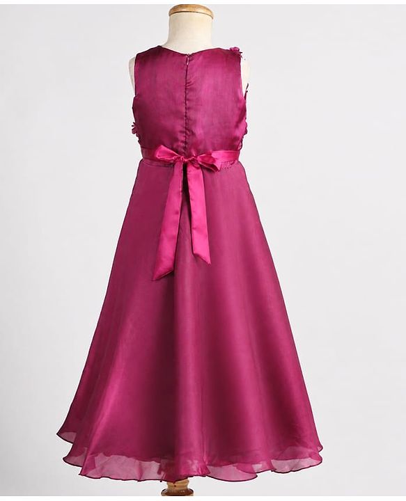 Pine Kids Organza Woven Sleeveless Party Dress With Floral Applique - Maroon