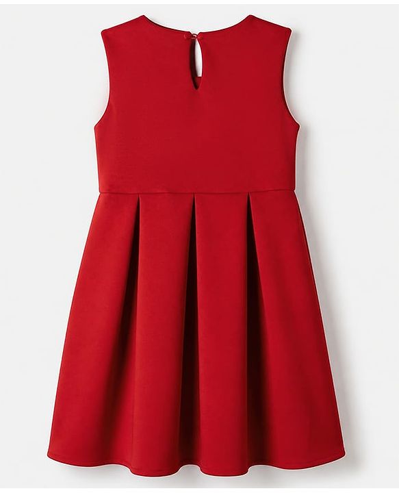 Pine Kids Woven Sleeveless Pleated Party Dress With Sequinned Bow Applique - Dark Red
