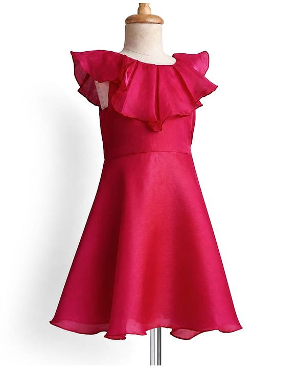 Pine Kids Organza Woven Solid Sleeveless Party Dress - Red