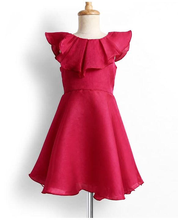 Pine Kids Organza Woven Solid Sleeveless Party Dress - Red