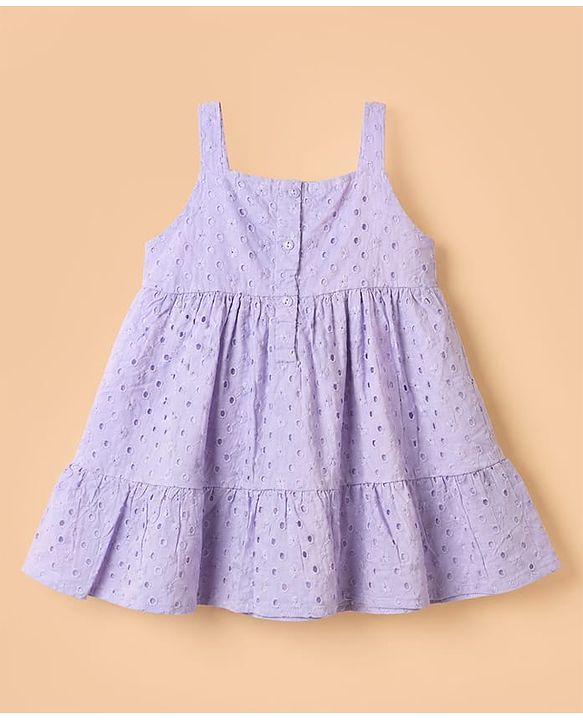 Babyhug 100% Cotton Woven Frock and Tee with Half Sleeves and Eyelet Embroidery in Lavender for 3-6 Months