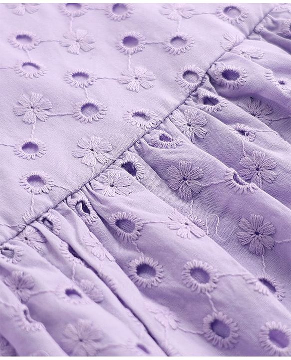 Babyhug 100% Cotton Woven Frock and Tee with Half Sleeves and Eyelet Embroidery in Lavender for 3-6 Months