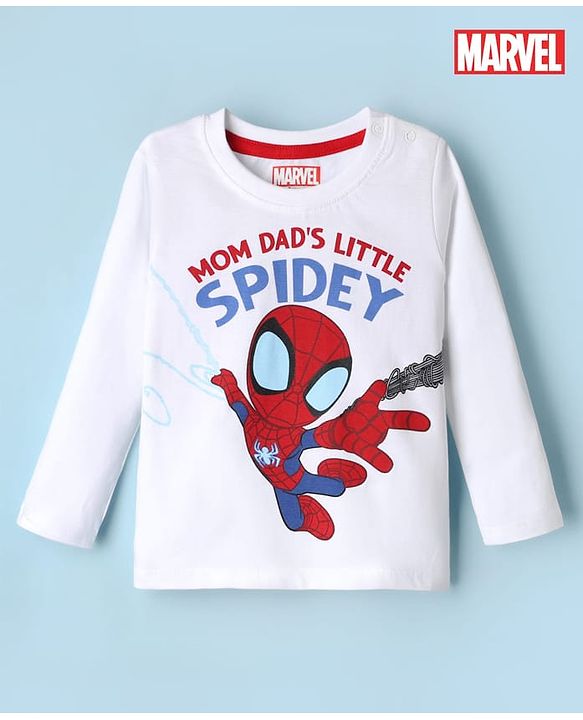 Babyhug Marvel Cotton Single Jersey Knit T-Shirt with Full Sleeves and Spiderman Print in White for 6-9 Months