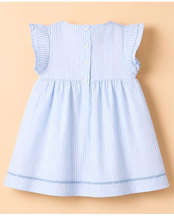 Babyhug Cotton Woven Fit and Flare Frock with Half Sleeves and Fruit and Flowers Embroidery - Blue