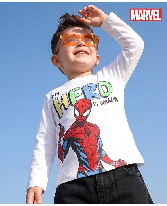 Babyhug Marvel Cotton Single Jersey Knit T-Shirt with Full Sleeves and Spider Man Print in White for 9-12 Months