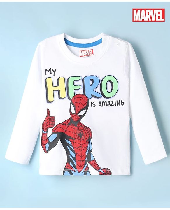 Babyhug Marvel Cotton Single Jersey Knit T-Shirt with Full Sleeves and Spider Man Print in White for 9-12 Months