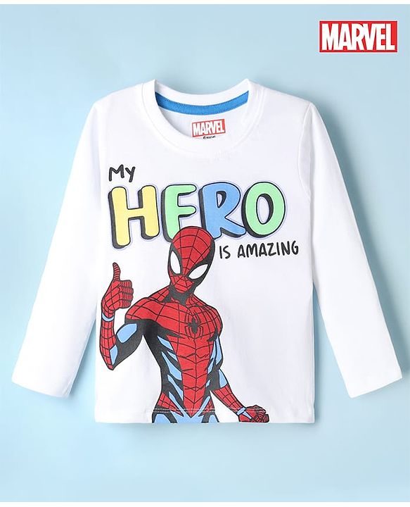 Babyhug Marvel Cotton Single Jersey Knit T-Shirt with Full Sleeves and Spider Man Print in White for 9-12 Months