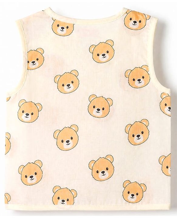 Babyhug 100% Cotton Cambric Woven Jhablas with Sleeveless and Bear Print Pack of 3 - Green Peach & Orange