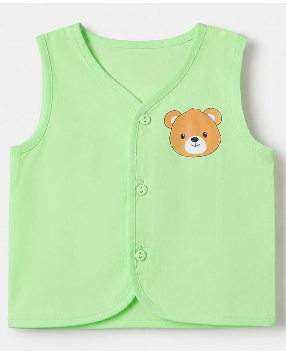 Babyhug 100% Cotton Cambric Woven Jhablas with Sleeveless and Bear Print Pack of 3 - Green Peach & Orange