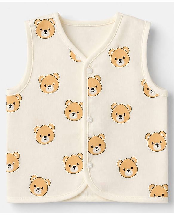 Babyhug 100% Cotton Cambric Woven Jhablas with Sleeveless and Bear Print Pack of 3 - Green Peach & Orange