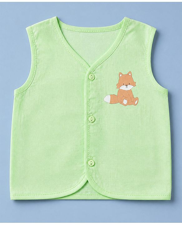 Babyhug 100% Cotton Cambric Woven Sleeveless Jhablas with Fox Print Pack of 3 - White Green & Orange