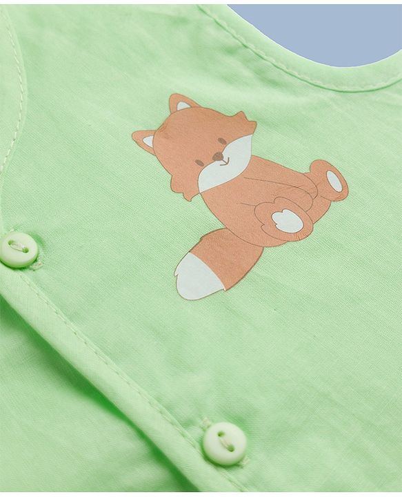 Babyhug 100% Cotton Cambric Woven Sleeveless Jhablas with Fox Print Pack of 3 - White Green & Orange