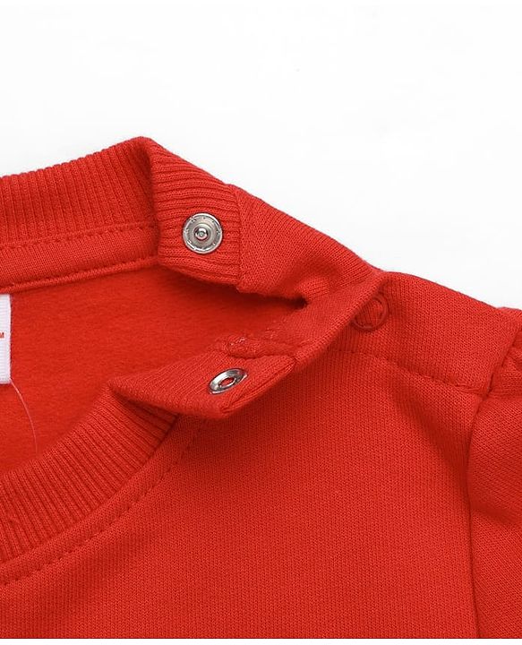 Babyhug 100 % Cotton Fleece Knit Sweatshirt with Full Sleeves and Hearts Sequins in Red